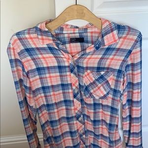 GAP Royal Blue/Salmon Pink Plaid Flannel